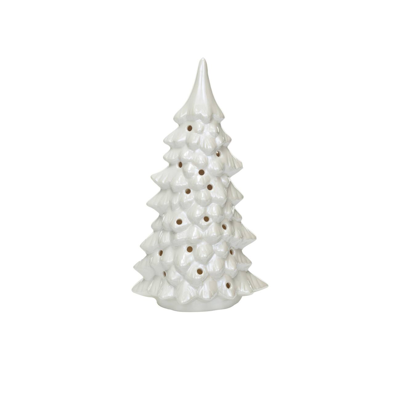 Hello Honey® 10.25" Cream Stoneware LED Tree with Cut-Outs & Iridescent Finish